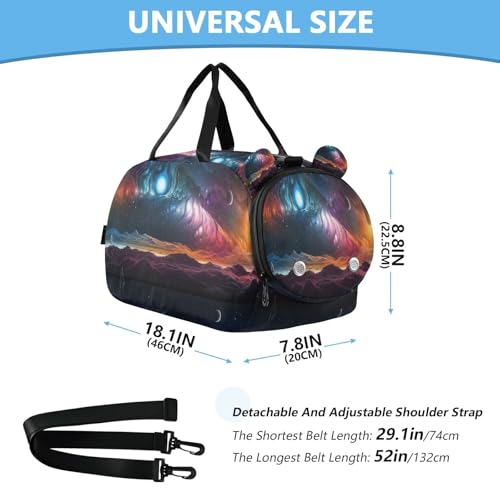 YETTASBIN Sport Travel Duffel Bag for Girls Boys, Galaxy Planet Large Waterproof Weekender Overnight Bag, Detachable Shoulder Strap Gym Bag with Shoe Compartment & Wet Pocket3