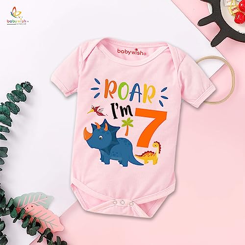 Image of baby wish Monthly Birthday Milestone Romper for Boy's and Boy's Dress Happy Birthday Bodysuit Half Sleeve Rompers for Sevan Months birthday Special Romper Roar Young