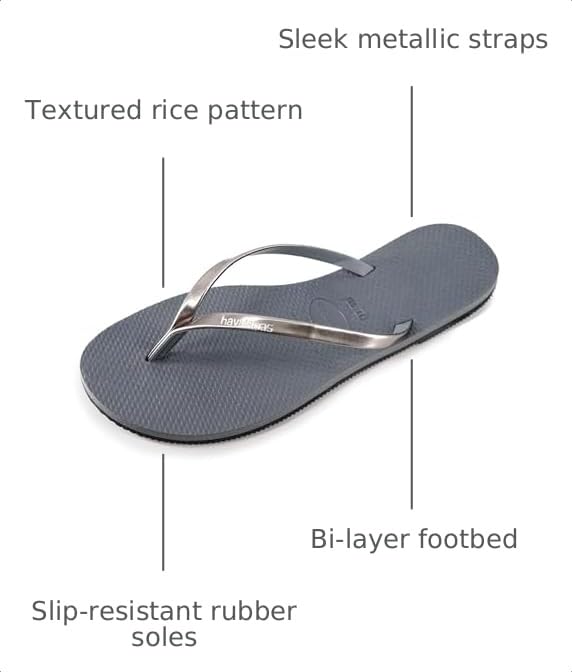 Image of Havaianas You Metallic Flip Flop Sandal Steel Grey /Metallic Graphite 39 /40 Brazil (US Men's 7 /8, Women's 9 /10) M