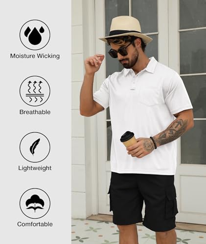 Image of SCODI 5 Pack Mens Pocket Polo Shirts Short Sleeve Golf Casual Work T-Shirt