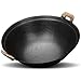 MNSSRN Double-Hands Anti-Spalding Wok, staroświecka żeliwna patelnia z hemp lina pomocnicza uchwyt, okrągłe dolne żeliwne wok, niepowlekana patelnia żelazna,36CM