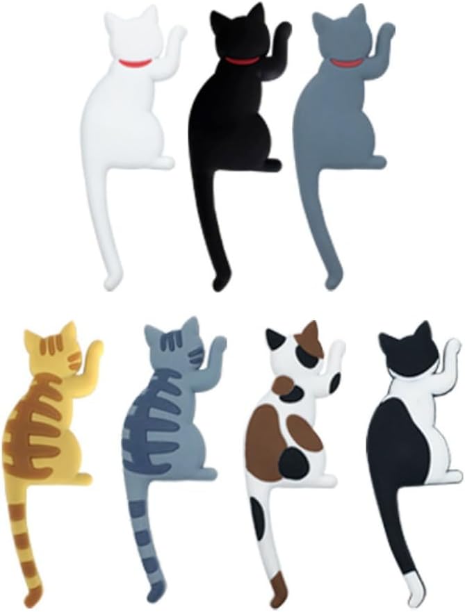 (10個)猫フック、冷蔵庫マグネット、猫冷蔵庫マグネット、マグネットフック、キュートでクリエイティブな漫画の猫のしっぽフック (三毛