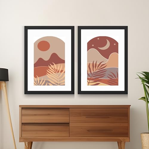 Image of CRAFT QUEST Wall Art Decor Paintings | Set of 2 BOHO Wall Art Frames for Home Decoration | Ideal for Living Room, Bedroom & Office (Black, 10 X 13 Inches Each Frame)