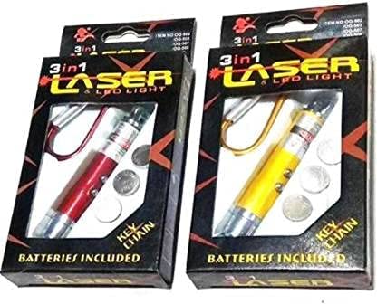3 in1 Laser Light, LED Flashlight + Torch Keychain + Laser Pointer (Pack of 2Multi Color) with 3 Button Size Cell