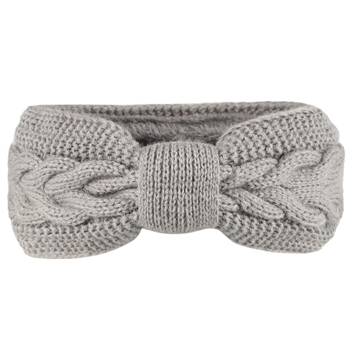 JK Home Winter Knitted Twist Knot Headband - Women Ear Warmer Chunky Crochet Braided Hair Band Wraps Turban Sports Yoga Hairband Fleece Lined Elastic Wide Headbands Ear Muffs for Women Girl Light Grey