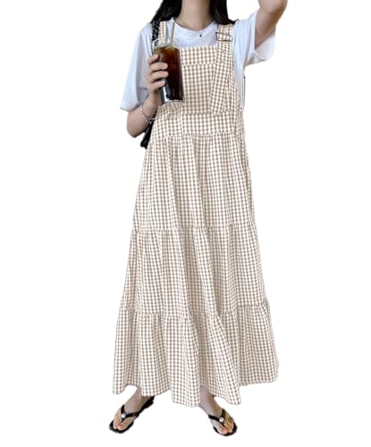 chouyatou Women's Retro Plaid Suspender Maxi Dress...