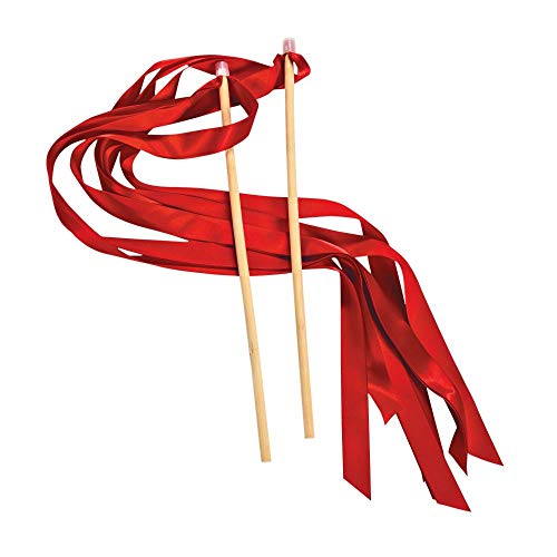 Fun Express Red Ribbon Streamer Wands - Colorful Party Decor for Kids and Adults - Weddings Dances Birthday Parties Celebrations & Special Occasions - Perfect for Fun & Interactive Events - 24 Pieces