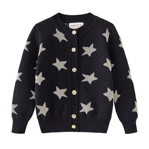 Girls Cute Star Print Crew Sweater Button Up Knitted Casual Cardigan Tops