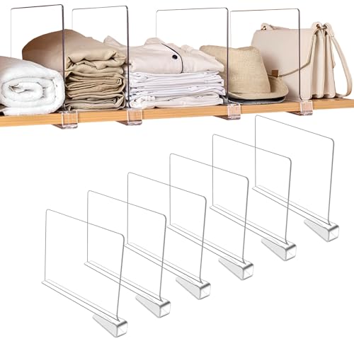 Sooyee 6 Pack Beautiful Acrylic Shelf Dividers, Perfect Perfect for Closets Kitchen Bedroom Shelving Organization to Organize Clothes Closet Shelves, Books,Towels and Hats, Purses Separators,Clear by Sooyee - Used condition - US$16.66