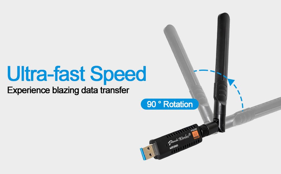 Image of Panda Wireless PAU0G AXE3000 Tri Band (2.4 /5 / 6 GHz) WiFi 6E USB 3.0 Adapter - Windows 10 /11, Zorin, MX Linux, EndeavourOS, Mint, Ubuntu, Manjaro, openSUSE, Fedora, Rocky, Kali and Raspbian