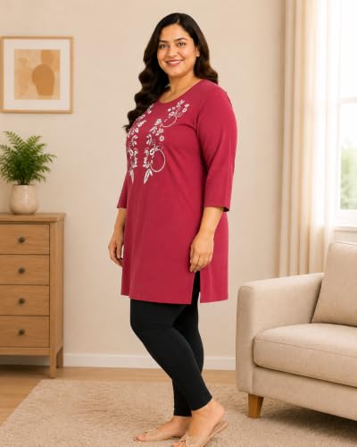 Image of RYSH Women's Plus Size Printed Nightshirt | Round Neck | 3 /4 Sleeve | Relaxed Fit Long Nightwear Top |