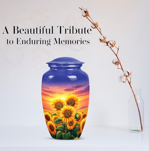 Image of Yellow Sunflower Urns for Human Ashes - Sunset Large Urns for Human Ashes Adult - Cremation Urn with Sunflowers for Adult Male and Female - Large Decorative Urn for Mother and Father 10inch
