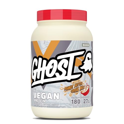 GHOST Vegan Protein Powder Peanut Butter Cereal Milk 2.8LB Tub 27G of Protein - Plant-Based Pea & Organic Pumpkin Blend Protein with Fiber & Iron Flavored Post Workout Shakes - Soy Gluten Free