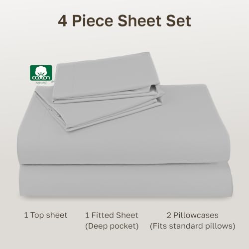 Image of California Design Den Natural 100% Cotton Sheets Full Size Bed Set with Deep Pockets - Soft Sateen Weave, Durable Full Size Bed Sheets (Light Grey)