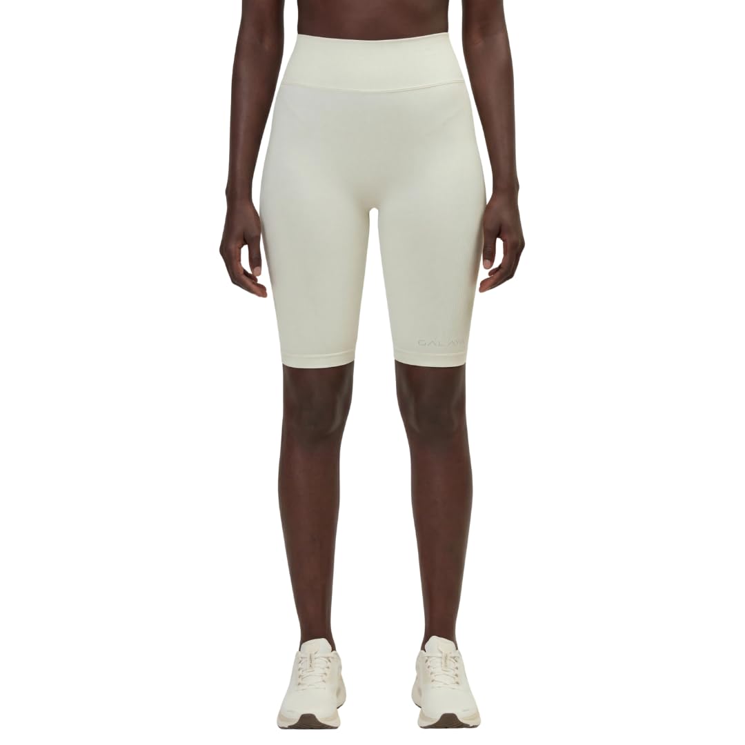 GALAYA Alcyone Short Cycliste pour Femme, Long Taille Haute | Coupe qui descend juste au-dessus du genou, ceinture haute non-roulant, Opacité squat-proof, Idéal pour Vélo indoor, Yoga