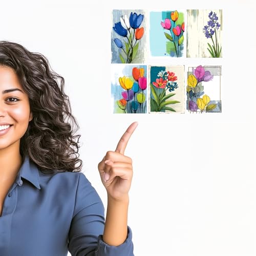 Image of SiddArtify Floral Wall Art Prints Set - Watercolor Flower Poster Decor for Living Room Bedroom - Set of 2-4x6 Inch - Board (Pack of 6) - Sticker (Pack of 6)