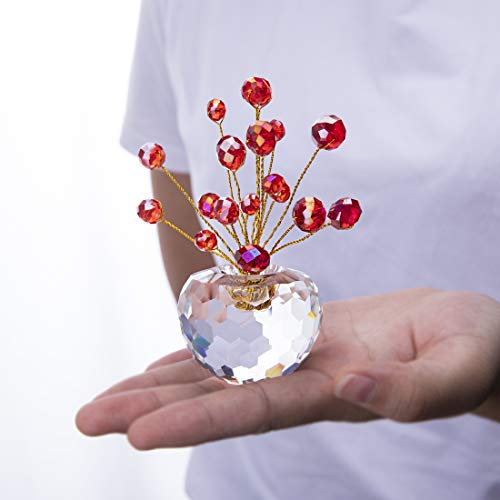 H&D Crystal Money Tree Statue Round Rondelle Beads Souvenir Collection Desktop Paperweight Car Decoration (Red)