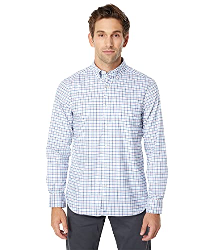 vineyard vines Men s Classic Fit Tattersall On-The-Go brrr Button Down Shirt, Andros Blue, M