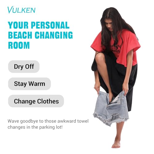 Vulken Bademantel mit Kapuze, Surf Poncho für Umziehen Öffentlichkeit Herren L XL Groß Dick