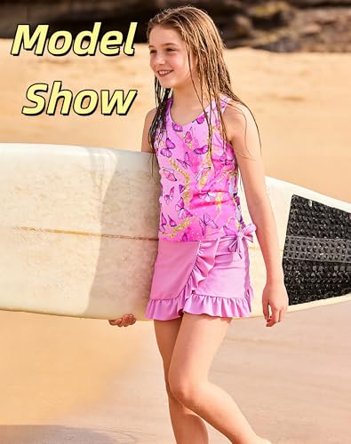 Image of Girls Swimsuits 3 Piece Tankini Bathing Suit Set Cute Bikini Swimwear with Cover Ups Beach Skirt 5-16 Years