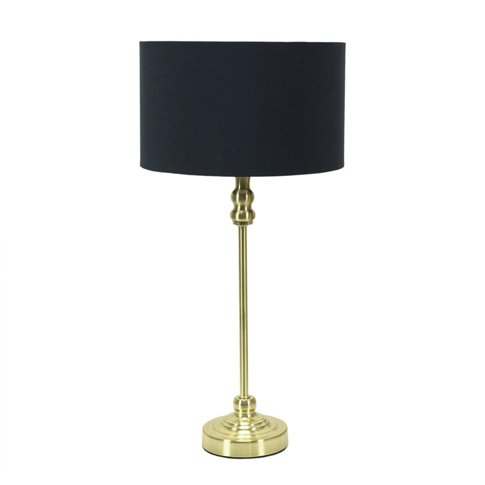 ValueLights | Gold Metal Candlestick Table Lamp with Black Fabric Drum Shade Bedside Light | Table Lamps, Home Décor & Improvement Essential