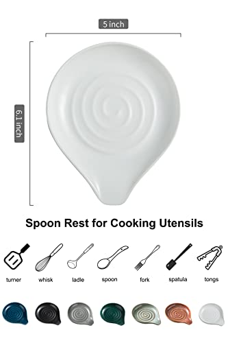 LAUCHUH Spoon Rest for Kitchen Countertop Porcelain Spoon Holder for Stove Top Large Holder for Spatula, Spoons or Tongs, Farmhouse Decor, Christmas, White