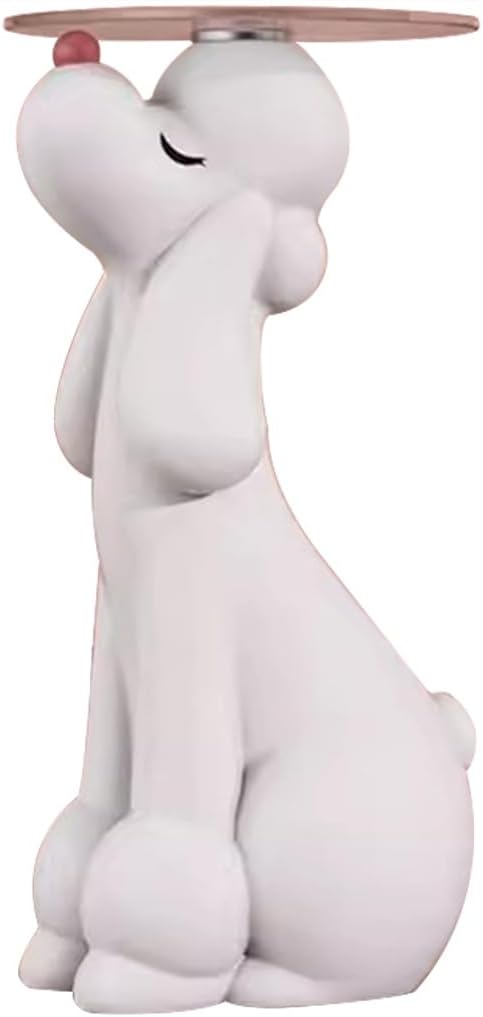 Dog Statue with Tray Floor-Standing Creative Poodle Sculpture Tray, Bedside Resin Storage Table for Bedroom, Coffee Drink Tray, Housewarming Gift (Color : Pink White, Size : 67 * 25 * 24cm)
