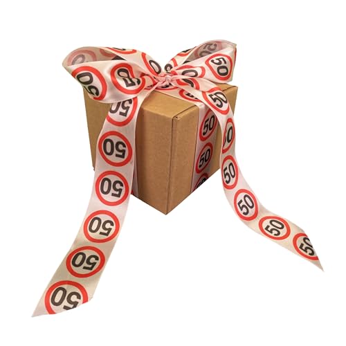 50 Geburtstag Deko Geschenkband Verkehrszeichen rot/weiß - Originelle Geburtstagsdeko 50 für einen gelungenen 50 Geburtstag Frau oder Mann - Tiwoca