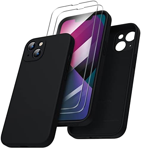 ORNARTO Compatible with iPhone 13 Case 6.1 inch, with 2 x Screen Protector Liquid Silicone Gel Rubber Cover [Full Body] Shockproof Protective Phone Case for iPhone 13-Clover Green