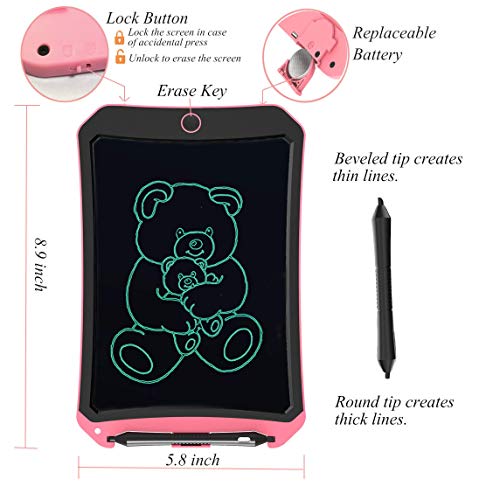 JRD&BS WINL LCD Writing Tablet for Kids Toys for 5-16 Years Old Girls,Boys,8.5 inch Drawing Board with Lock Erase Button for Adults for School and Office as Arithmetic,Charts or Message Board Pink D01