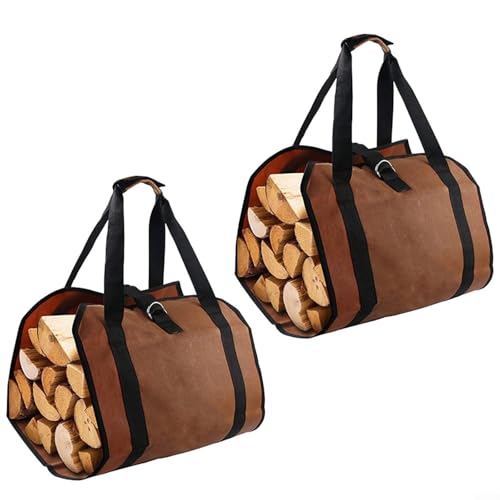 2 bolsas de transporte de leña, bolsa impermeable para leña con gran capacidad para un fácil transporte y almacenamiento (marrón oscuro)