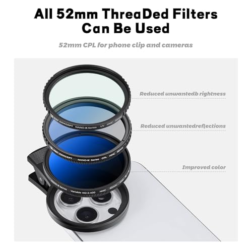 Clip-on Filtro Polarizador Circular, Filtro CPL 52mm, Tela de Limpieza de Lentes, Caja de Almacenamiento, Universal para Cámara de Teléfono Móvil, Polarizador para Objetivo de Smartphones - imagen 3