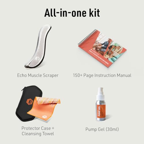 SIDEKICK Echo Muscle Scraper - Steel Gua Sha Tool - w/Patented Anti-Fatigue Grip - Full Kit Included – Designed for IASTM to Relieve Neck, Shoulder, Back and Muscle Pain - (Stainless Steel)