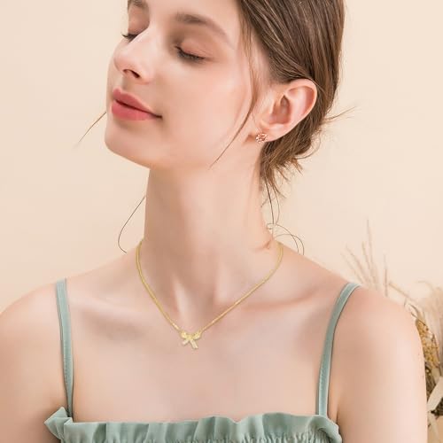 TESTRYE 18K Gold Bow Necklace,Dainty Bow Pendent Choker Necklace Bowknot Bow Tie Necklace for Women2