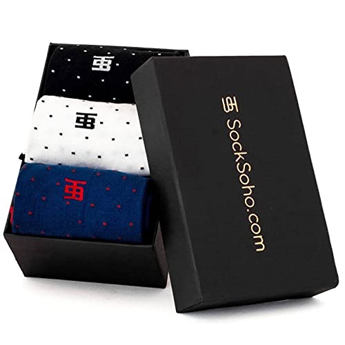 SockSohoPremium Polka Dot Socks For Men Pack Of 3 - (Scottish Lisle Cotton | Free Size (Uk 7-12)) (Ankle Length), Blue