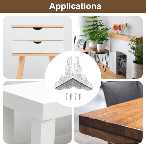 Image of uxcell 48 Pcs Metal Box Corner Protectors 1 inchx1 inch Corner Protectors Decorative with Mounting Screws for Storage Box Cabinets Wooden Chest, Silver Tone