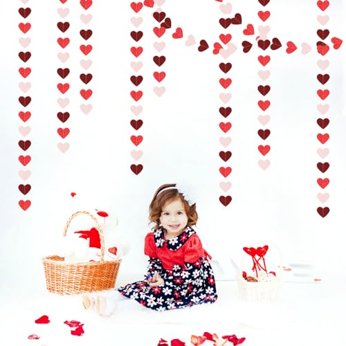 Image of Valentines Day Party Decorations Pink-Red Heart-Garland - 52ft Burgundy Proposal Special Night Galentines Hanging Streamers Banner,Girl Romantic Wedding Anniversary Baby Bridal Shower Engagement Decor