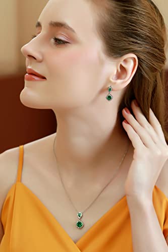 B. Brilliant Drop Earrings For Women Sterling Silver Necklace Synthetic Green Quartz And White Topaz Pendant Dangle Ear Emerald Color Jewelry Set For Girls Teens Bridesmaids Prom #TOP1