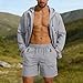 Summer 2 Piece Sun Protection Outfits Men Lightweight Outdoor Sets Full Zip UPF 50+ Hooded Shirts & Shorts Set Gray