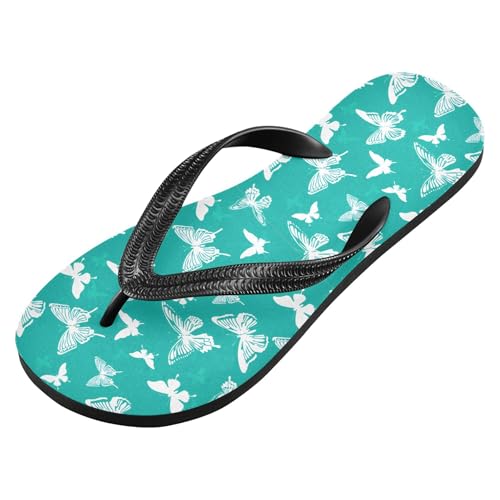 Burbuja Butterfly on Teal Flip Flops for Women Men, Soft Thong Sandals Rubber Slippers for Pool Beach Essentials2