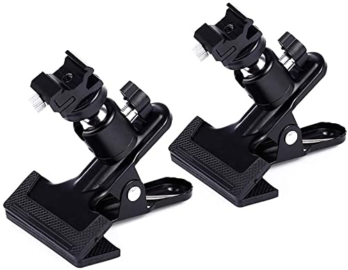SHOPEE Brand E-Type Flash Hot Shoe Heavy Duty Clip Clamp Flash Reflector Holder Mount with 360° Swivel Ball Head Standard 1/4″ Screw for Light Stand Bracket DSLR Camera Flash Speedlite Tripod-2Pack