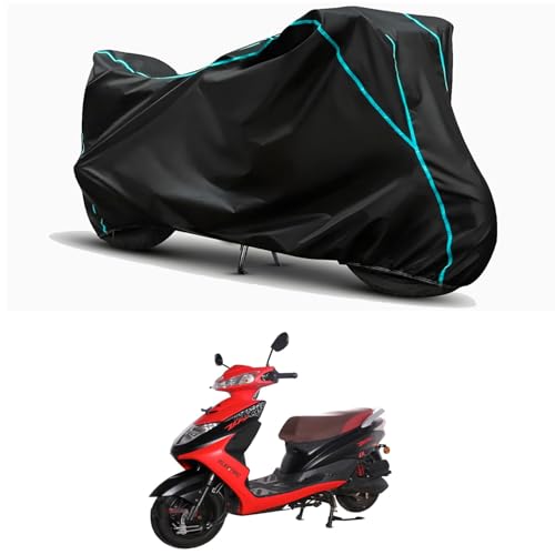 Image of Waterproof Bike Body Cover Compatible for | Ampere V48 Plus | Taffeta Fabric, Sky Piping Design, Bottom Elastic Fit | Dustproof, Sun UV & Rain Protection for All Weather.