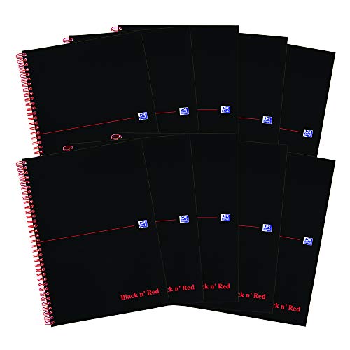 Oxford Black n' Red, A4 Notebook, kaarthoes, draadgebonden, gevoerd, 100 pagina, 10 stuks