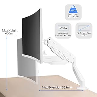 Pholiten Braccio porta monitor con molla a gas per schermi da 13 a 27 pollici, supporto a molla a gas con funzione inclinabile e girevole, bianco