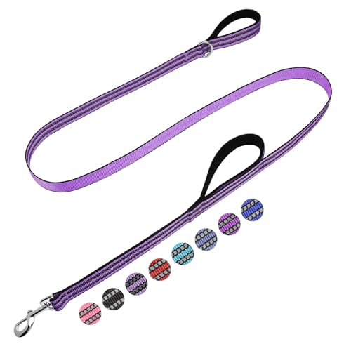 JOYEEIIOO 6FT Heavy Duty Dog Leash with 2 Padded Handles Reflective Traffic Walking Nylon Leashes for Large Medium & Small Breed Dogs Purple