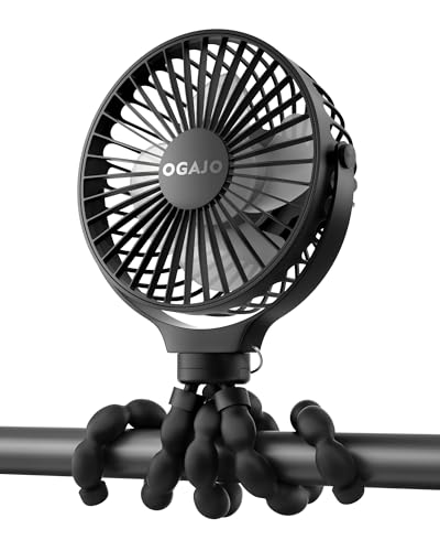 Image of OGAJO Portable Stroller Fan Rechargeable USB Personal Clip On Fans, 360° Rotate 3 Speeds Detachable Flexible Tripod Small Mini Handheld Desk Fan Black