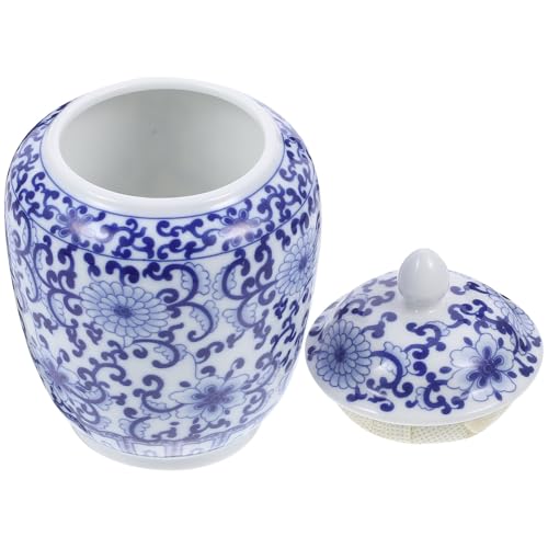 HOODANCOS Tarro de Cerámica Azul y Blanco Estilo Vintage Tapa Hermética, Recipiente de Almacenamiento para Té Suelto, Bote Multifunción para Cocina y Hogar, Accesorio Anti-humedad, 1 Unidad