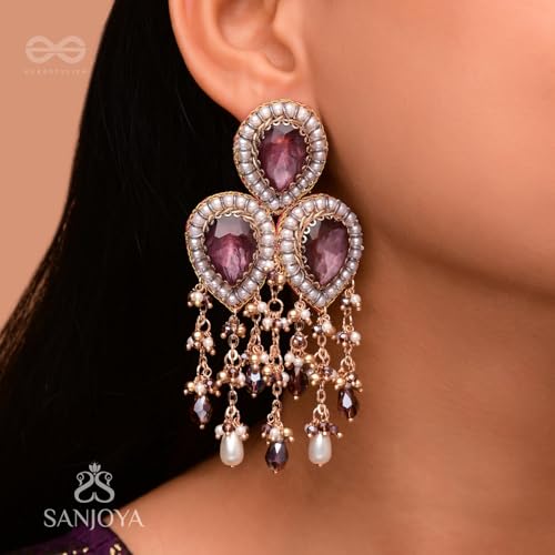 Image of SANJOYA by EVERSTYLISH Embroidered Earrings for Women | Pastel Stone & Beaded Dangler Earrings | Ethnic Jewelry for Weddings, Festivals & Special Occasions