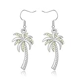 MANZHEN Crystal Beach Palm Tree Dangle Earrings Tropical Jewelry for Women (silver)