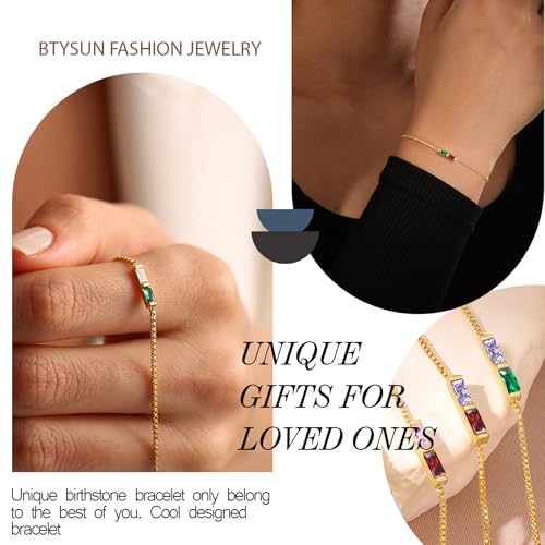 Birthstone Bracelets for Women, Dainty Gold Bracelet with Birthstone Birthday Gifts for Her Mothers Day Gifts Trendy Stuff 14k Plated Adjustable Link Bracelet Anniversary Christmas Jewelry